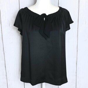 Loft Black Ruffle Blouse with Tie Bow